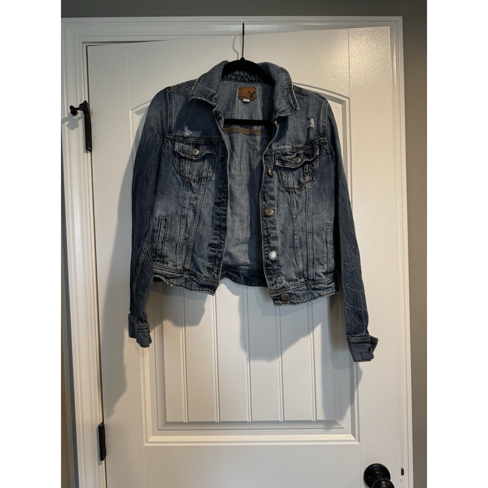 American Eagle Outfitters Women's Denim Jacket Size Med, Distressed, Cotton